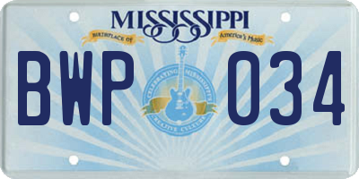 MS license plate BWP034