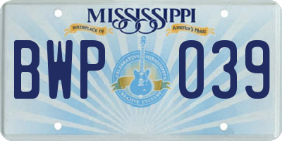 MS license plate BWP039