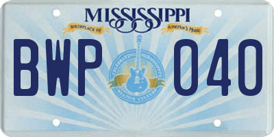 MS license plate BWP040