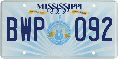 MS license plate BWP092