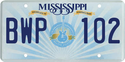 MS license plate BWP102