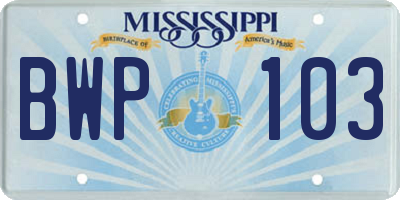MS license plate BWP103