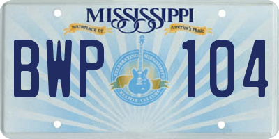 MS license plate BWP104