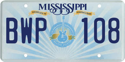 MS license plate BWP108