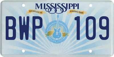 MS license plate BWP109