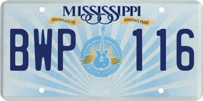 MS license plate BWP116