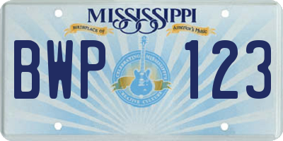 MS license plate BWP123