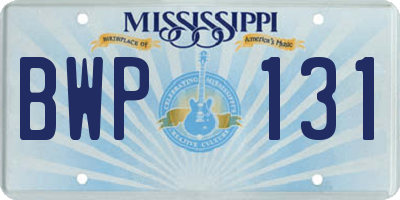 MS license plate BWP131