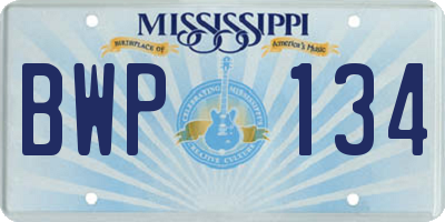 MS license plate BWP134