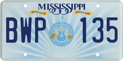 MS license plate BWP135