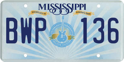 MS license plate BWP136
