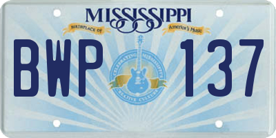 MS license plate BWP137