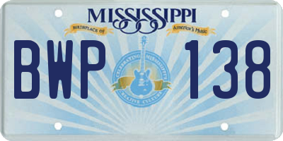 MS license plate BWP138