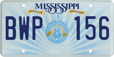 MS license plate BWP156