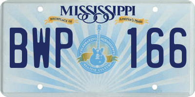 MS license plate BWP166
