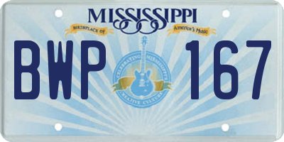 MS license plate BWP167