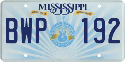 MS license plate BWP192