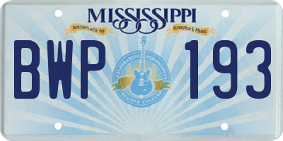 MS license plate BWP193
