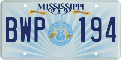 MS license plate BWP194