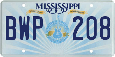 MS license plate BWP208