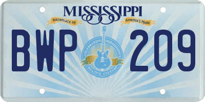 MS license plate BWP209