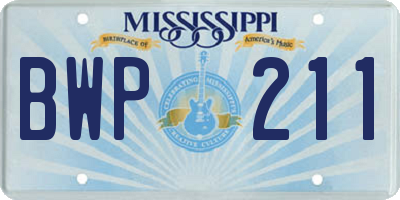 MS license plate BWP211