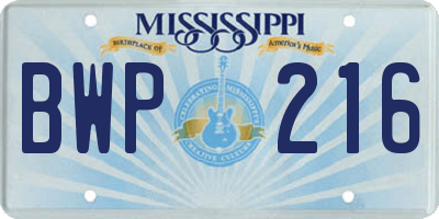 MS license plate BWP216