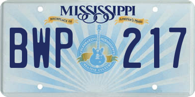 MS license plate BWP217