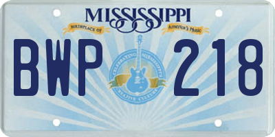 MS license plate BWP218