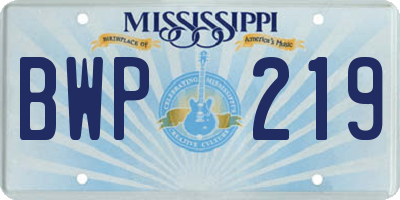 MS license plate BWP219