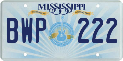 MS license plate BWP222