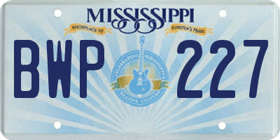 MS license plate BWP227