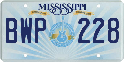 MS license plate BWP228