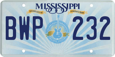 MS license plate BWP232