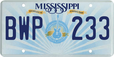 MS license plate BWP233