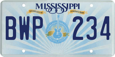 MS license plate BWP234