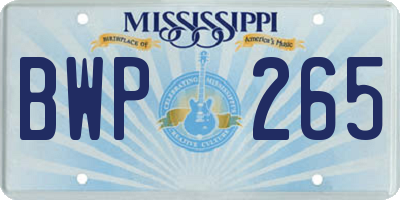MS license plate BWP265