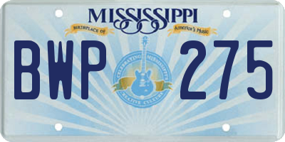 MS license plate BWP275