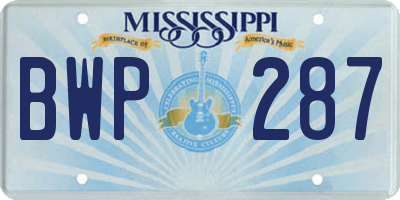 MS license plate BWP287