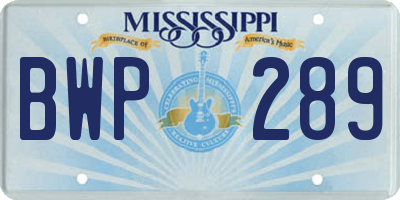 MS license plate BWP289
