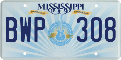MS license plate BWP308