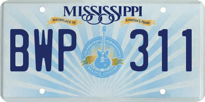 MS license plate BWP311