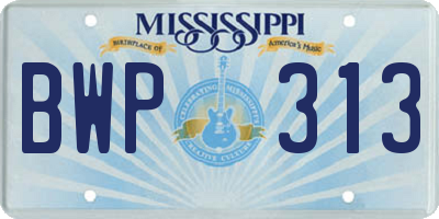 MS license plate BWP313