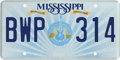 MS license plate BWP314