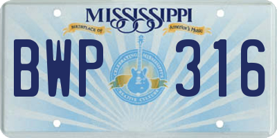 MS license plate BWP316