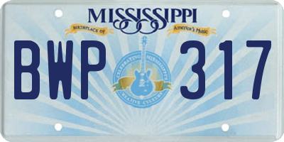 MS license plate BWP317