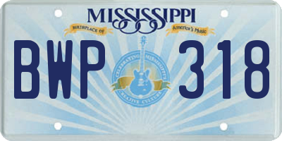 MS license plate BWP318