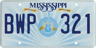 MS license plate BWP321