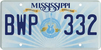 MS license plate BWP332