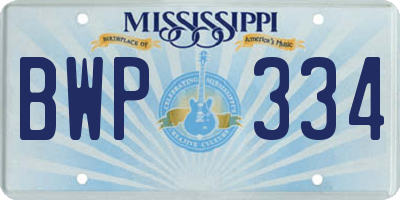 MS license plate BWP334